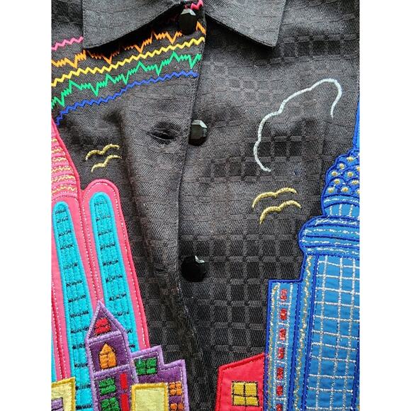 JACKET/TOP-PUSHPA-CITY SCAPE-Black-Bright-Metallic-Appliques-Light Weight-SIZE S - Picture 8 of 16